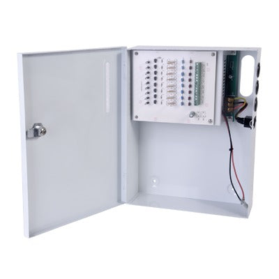 Fuente de Poder con ajuste de voltaje de 11- 15 Vcc / 10 A / 9 Salidas / Capacidad de Batería de Respaldo / Requiere Batería / Voltaje de Entrada 96-264 Vca Fuente de Poder con ajuste de voltaje de 11- 15 Vcc / 10 A / 9 Salidas / Capacidad de Batería de Respaldo / Requiere Batería / Voltaje de Entrada 96-264 Vca
